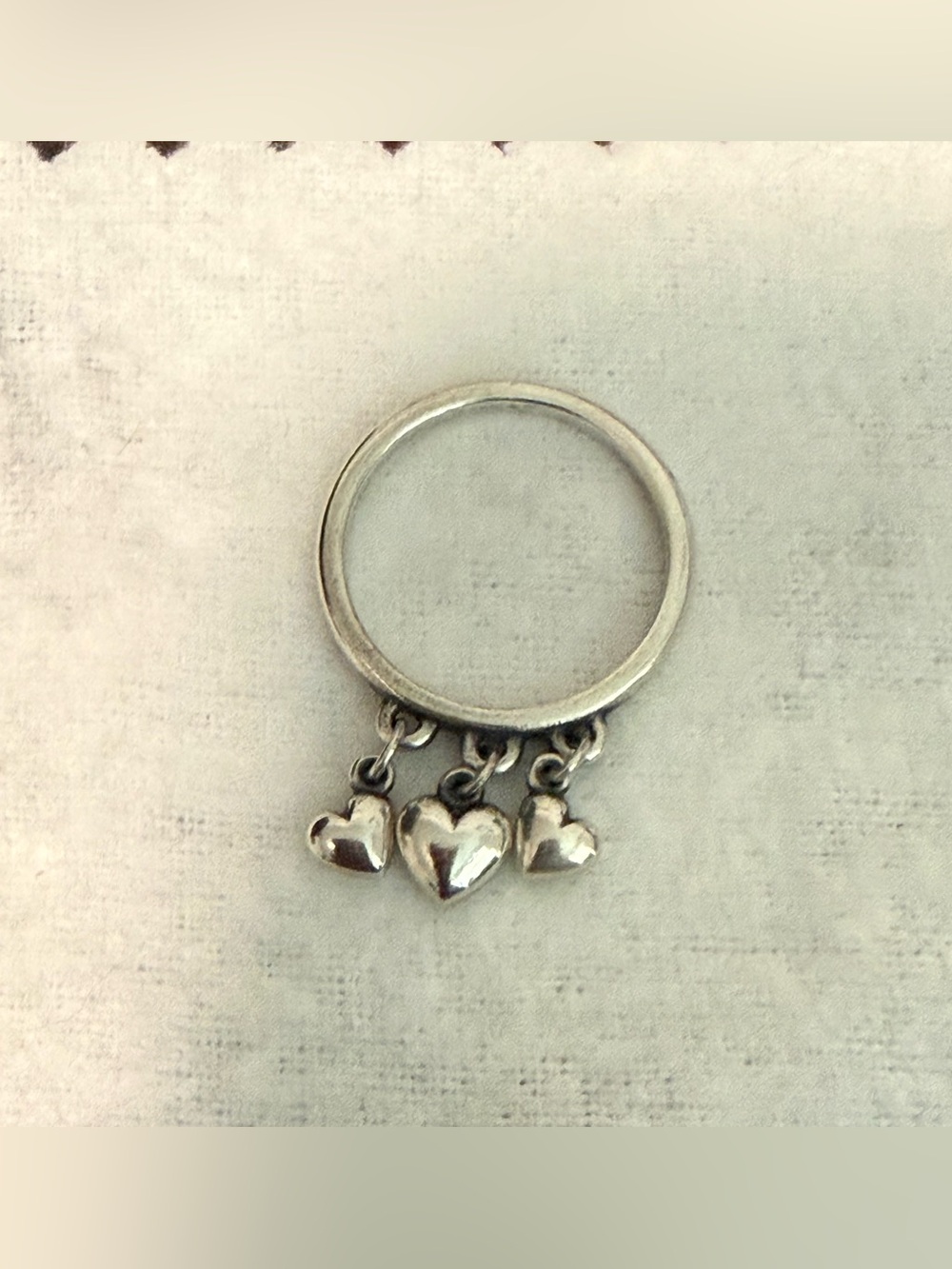 James Avery Retired Sterling Silver Triple Heart Dangle Ring, Size 8
